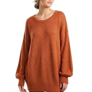 Chicosoul.com Sweater Womens 1XL Plus Rust Orange Knit Pullover Tie Back Casual